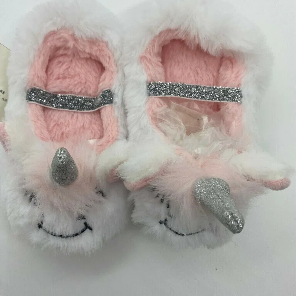 Cat & Jack infant/Toddler Plush Unicorn Slippers With Strap-White-Size 2T/3T-NWT